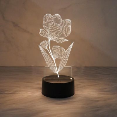 3D Illusion Flower Design Night Lamp for Home & Office Decor Light  Unique Bedside Desk Table Lamp with Warm White Light & USB Powered