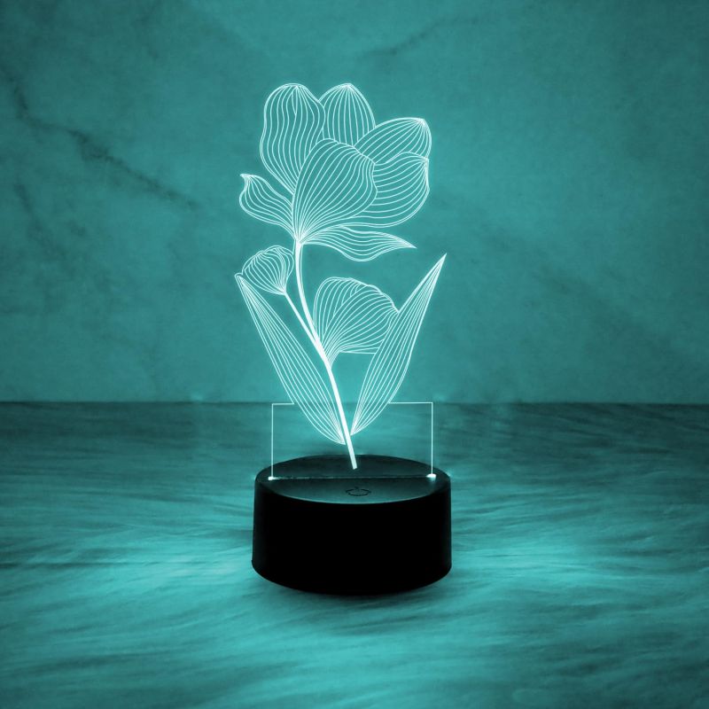 3D Illusion Flower Design Night Lamp for Home & Office Decor Light   Unique Bedside Desk Table Lamp with 7 Color Changing Light