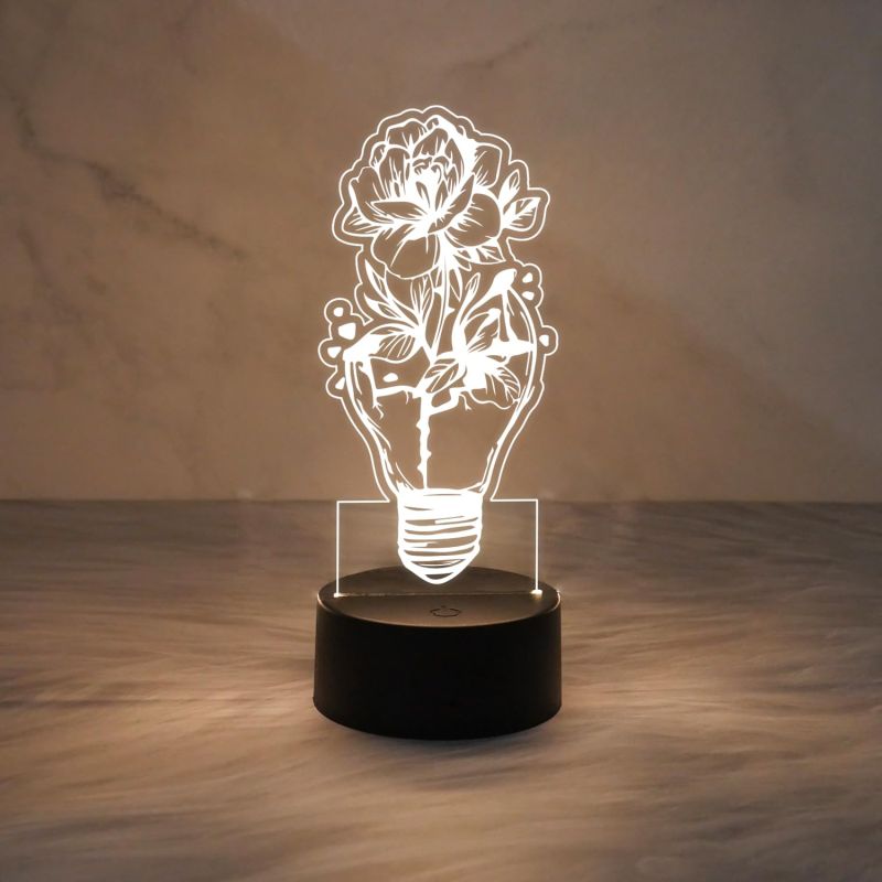 3D Illusion Flower Light Bulb Desk Table Lamp  Unique Lamp for Decoration  Bedside Table Lamp Kids Room Decor Lamp Home Office Decor Light (Warm White Light)