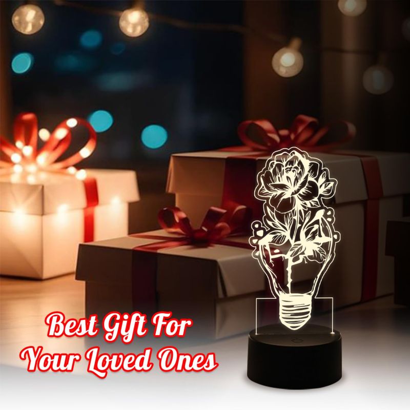 3D Illusion Flower Light Bulb Desk Table Lamp  Unique Lamp for Decoration  Bedside Table Lamp Kids Room Decor Lamp Home Office Decor Light (Warm White Light)