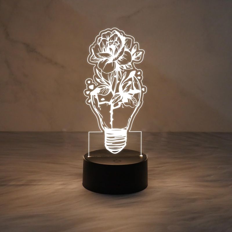 3D Illusion Flower Light Bulb Desk Table Lamp  Unique Lamp for Decoration  Bedside Table Lamp Kids Room Decor Lamp Home Office Decor Light (Warm White Light)