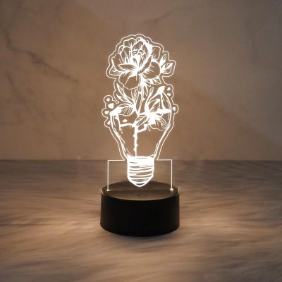 3D Illusion Flower Light Bulb Desk Table Lamp  Unique Lamp for Decoration  Bedside Table Lamp Kids Room Decor Lamp Home Office Decor Light (Warm White Light)