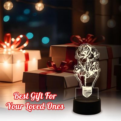 3D Illusion Flower Light Bulb Desk Table Lamp  Unique Lamp for Decoration  Bedside Table Lamp Kids Room Decor Lamp Home Office Decor Light (Warm White Light)