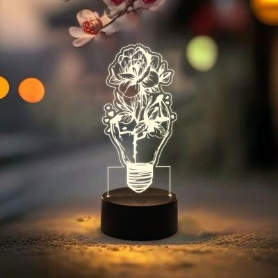 3D Illusion Flower Light Bulb Desk Table Lamp  Unique Lamp for Decoration  Bedside Table Lamp Kids Room Decor Lamp Home Office Decor Light (Warm White Light)