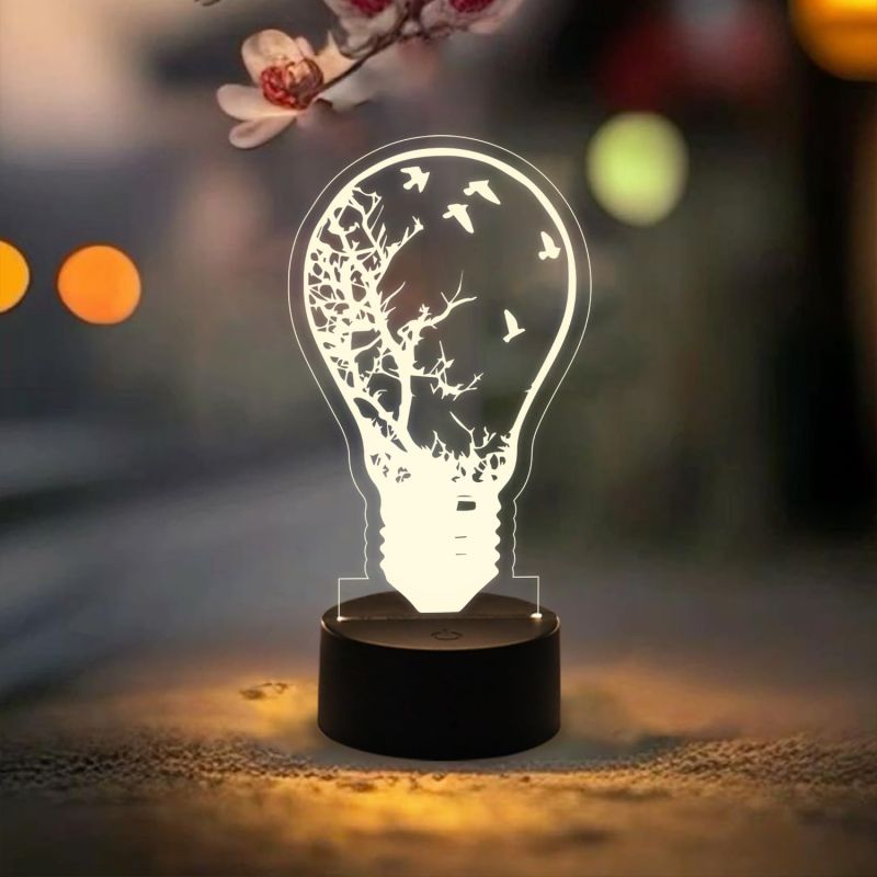 3D Illusion Home Decor Desk Table Lamp  Bulb Shape Design Nightlight  Warm White Light   Bedside Table Lamp  Kids Room Decor Lamp