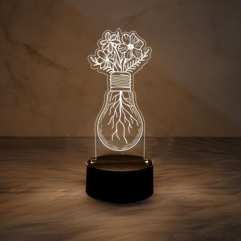 3D Illusion Flower Design Bulb for Home Decor Light  Warm White Light   Bedside Table Lamp  Kids Room Decor Lamp