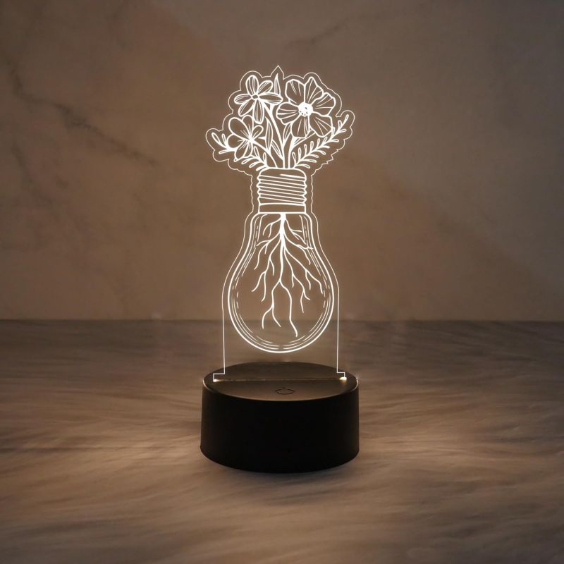 3D Illusion Flower Design Bulb for Home Decor Light  Warm White Light   Bedside Table Lamp  Kids Room Decor Lamp
