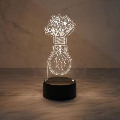 3D Illusion Flower Design Bulb for Home Decor Light  Warm White Light   Bedside Table Lamp  Kids Room Decor Lamp