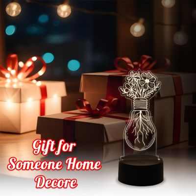 3D Illusion Flower Design Bulb for Home Decor Light  Warm White Light   Bedside Table Lamp  Kids Room Decor Lamp