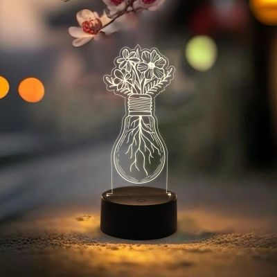 3D Illusion Flower Design Bulb for Home Decor Light  Warm White Light   Bedside Table Lamp  Kids Room Decor Lamp