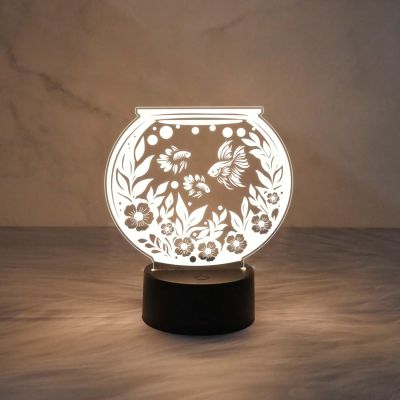 3D Illusion Fish Aquarium Showpiece Night Lamp with Warm White Light  Home & Office Decor Light  Bedside Table Lamp