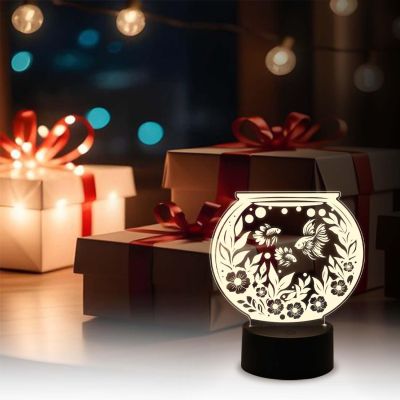 3D Illusion Fish Aquarium Showpiece Night Lamp with Warm White Light  Home & Office Decor Light  Bedside Table Lamp