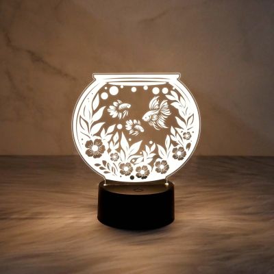 3D Illusion Fish Aquarium Showpiece Night Lamp with Warm White Light  Home & Office Decor Light  Bedside Table Lamp