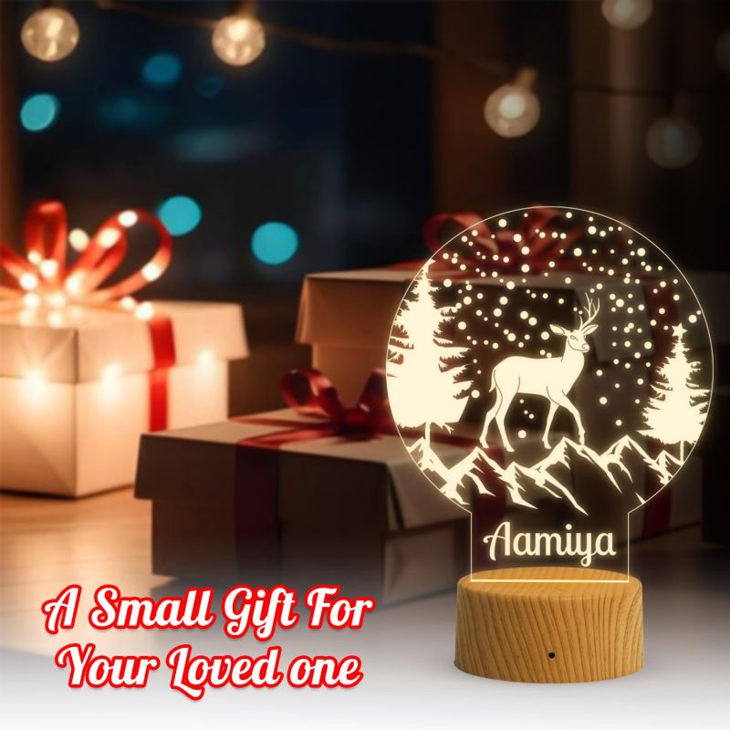 Acrylic Deer Night Lamp Christmas Decor Light Personalized with Name Warm White Light   Gift for Christmas  Gift for Kids  Home Decor Lamp