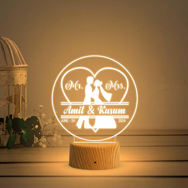 Personalized Couple Name Night Lamp with Warm White Light   Customized with Name & Date  Anniversary Gift for Wife Husband