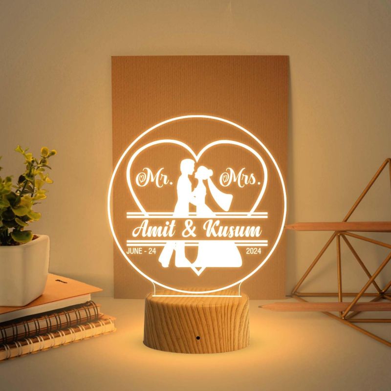 Personalized Couple Name Night Lamp with Warm White Light   Customized with Name & Date  Anniversary Gift for Wife Husband