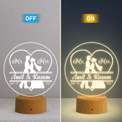 Personalized Couple Name Night Lamp with Warm White Light   Customized with Name & Date  Anniversary Gift for Wife Husband