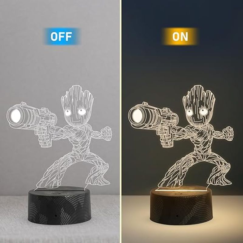 Avengers Groot Baby 3D Illusion Night Lamp with Warm White Light   Decorative Items for Office or Home  Birthday Gift for Kids