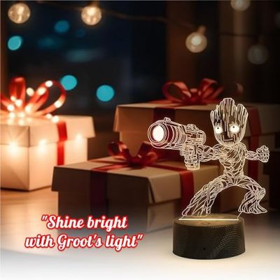 Avengers Groot Baby 3D Illusion Night Lamp with Warm White Light   Decorative Items for Office or Home  Birthday Gift for Kids