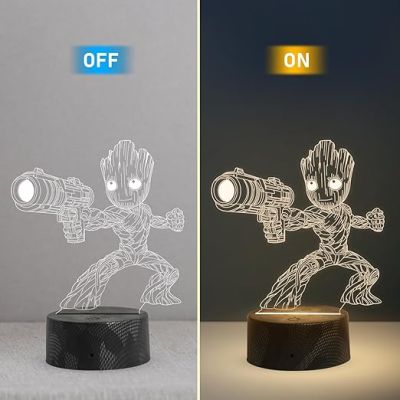 Avengers Groot Baby 3D Illusion Night Lamp with Warm White Light   Decorative Items for Office or Home  Birthday Gift for Kids