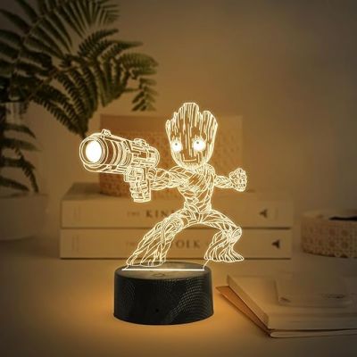 Avengers Groot Baby 3D Illusion Night Lamp with Warm White Light   Decorative Items for Office or Home  Birthday Gift for Kids