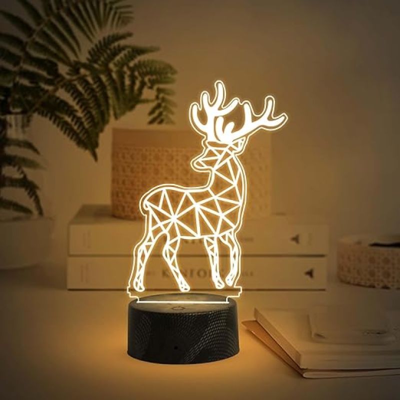 3D Illusion Deer Led Night Lamp with Warm White Light   Christmas Gift for Kids  Christmas Decor Light  Home Decor Lamp  Cute Light