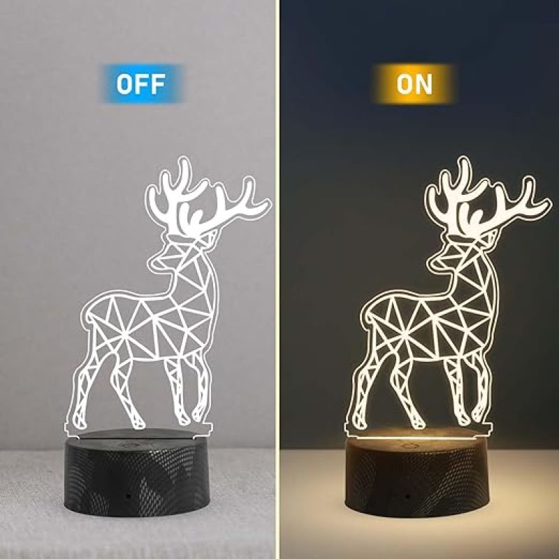 3D Illusion Deer Led Night Lamp with Warm White Light   Christmas Gift for Kids  Christmas Decor Light  Home Decor Lamp  Cute Light