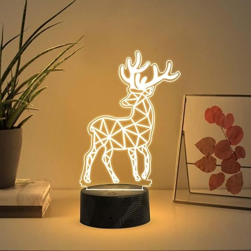 3D Illusion Deer Led Night Lamp with Warm White Light   Christmas Gift for Kids  Christmas Decor Light  Home Decor Lamp  Cute Light