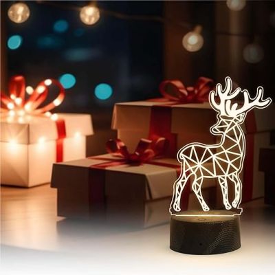 3D Illusion Deer Led Night Lamp with Warm White Light   Christmas Gift for Kids  Christmas Decor Light  Home Decor Lamp  Cute Light