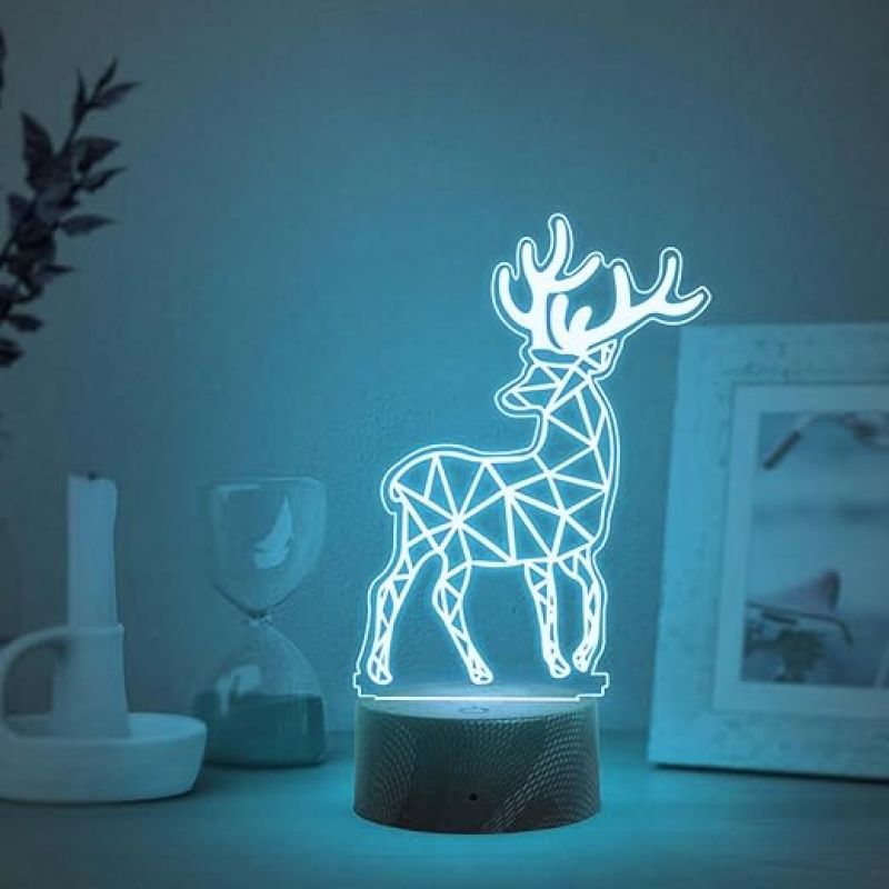 3D Illusion Deer Led Night Lamp with Automatic Color Changing Light   Christmas Gift for Kids  Christmas Decor Light  Home Decor Lamp