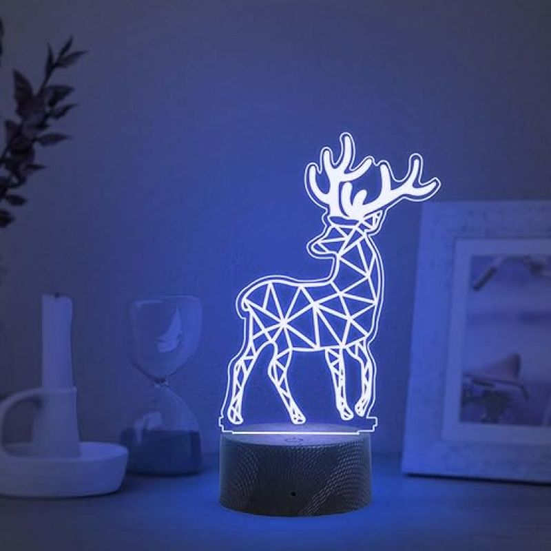 3D Illusion Deer Led Night Lamp with Automatic Color Changing Light   Christmas Gift for Kids  Christmas Decor Light  Home Decor Lamp