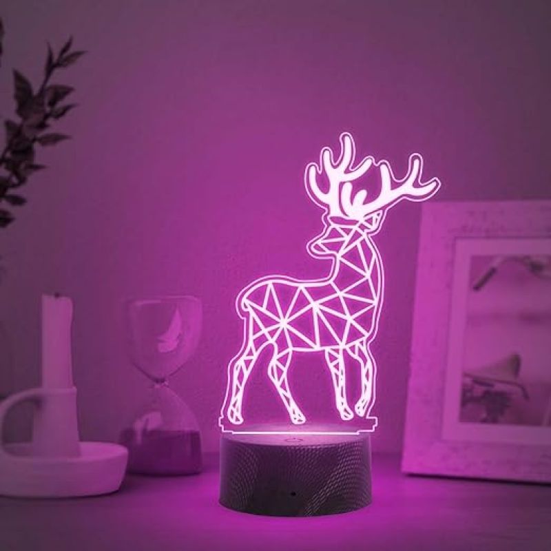 3D Illusion Deer Led Night Lamp with Automatic Color Changing Light   Christmas Gift for Kids  Christmas Decor Light  Home Decor Lamp