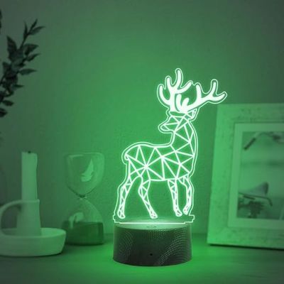 3D Illusion Deer Led Night Lamp with Automatic Color Changing Light   Christmas Gift for Kids  Christmas Decor Light  Home Decor Lamp