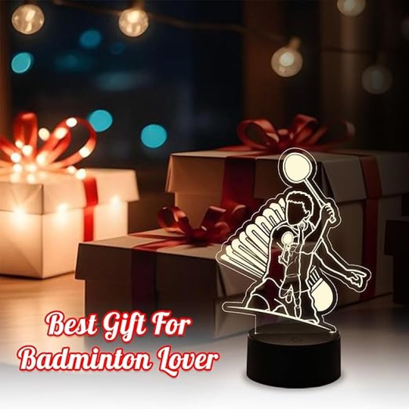 3D Illusion Led Light for Home & Office Decor Bazar Badminton Player Night Lamp with Warm White Light  Kids Room Decor Light  Gift for Player  Acrylic Lamp for Gift
