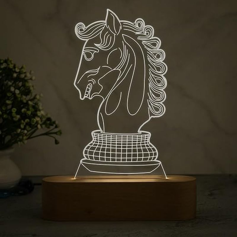 3D Illusion Chess Horse Night Lamp with Warm White Light  Gift for Chess Lover  Home & Office Decor Light  Lamp for Kids Room & Gaming Room