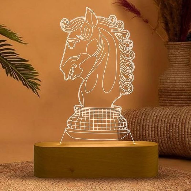 3D Illusion Chess Horse Night Lamp with Warm White Light  Gift for Chess Lover  Home & Office Decor Light  Lamp for Kids Room & Gaming Room