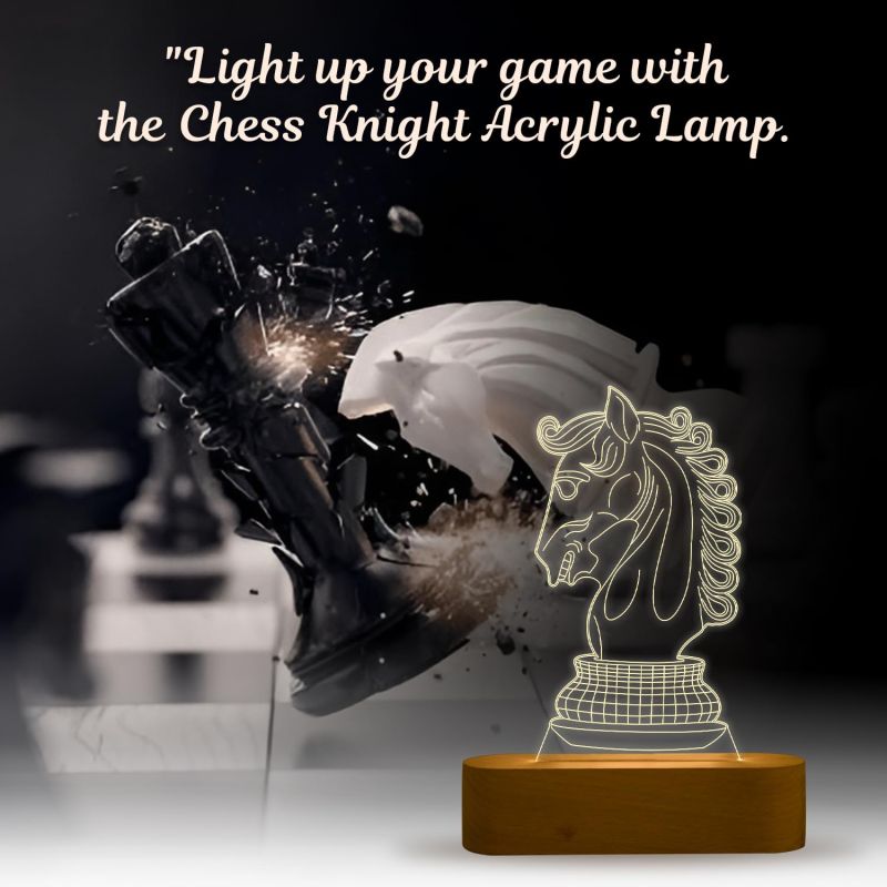 3D Illusion Chess Horse Night Lamp with Warm White Light  Gift for Chess Lover  Home & Office Decor Light  Lamp for Kids Room & Gaming Room