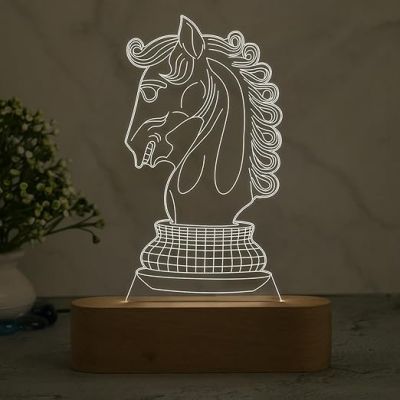 3D Illusion Chess Horse Night Lamp with Warm White Light  Gift for Chess Lover  Home & Office Decor Light  Lamp for Kids Room & Gaming Room