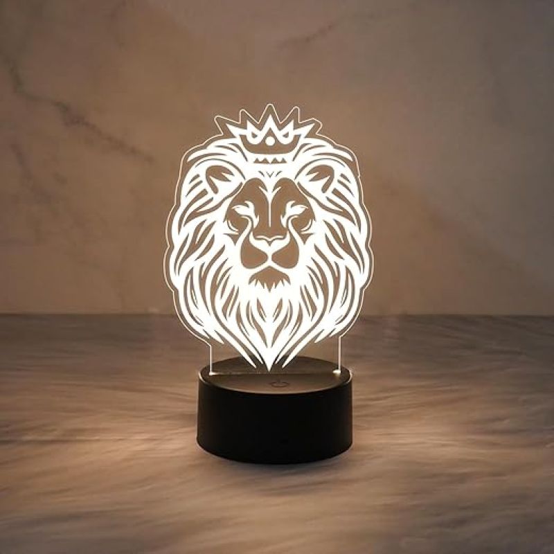 Animal 3D Illusion Lion Night Lamp  Warm White Light & USB Cable  Cute Night Lamp  Kids Room Décor Light  Gift for Animal Lover