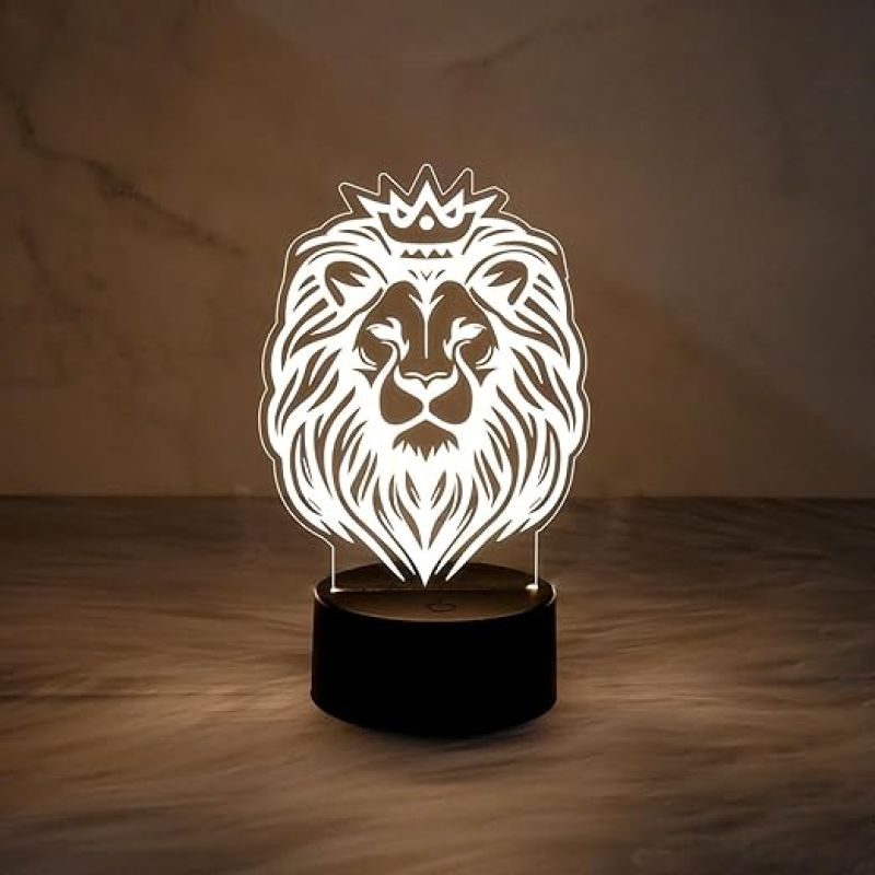 Animal 3D Illusion Lion Night Lamp  Warm White Light & USB Cable  Cute Night Lamp  Kids Room Décor Light  Gift for Animal Lover