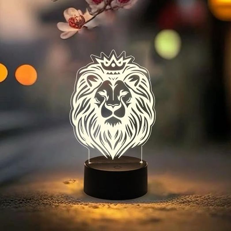 Animal 3D Illusion Lion Night Lamp  Warm White Light & USB Cable  Cute Night Lamp  Kids Room Décor Light  Gift for Animal Lover