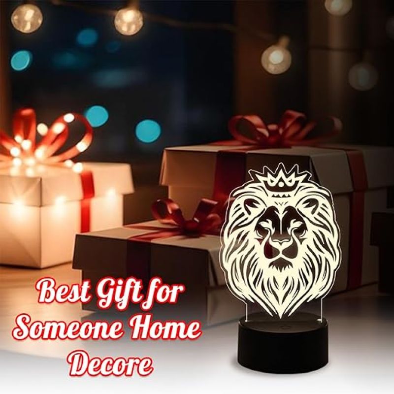 Animal 3D Illusion Lion Night Lamp  Warm White Light & USB Cable  Cute Night Lamp  Kids Room Décor Light  Gift for Animal Lover