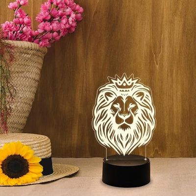 Animal 3D Illusion Lion Night Lamp  Warm White Light & USB Cable  Cute Night Lamp  Kids Room Décor Light  Gift for Animal Lover