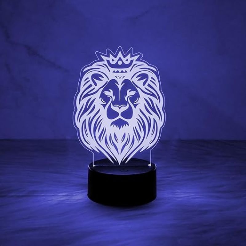 3D Illusion Lion Face Night Lamp  Animal Night Light with Multicolored Lamp & USB Cable  Kids Room Bedside Table Lamp