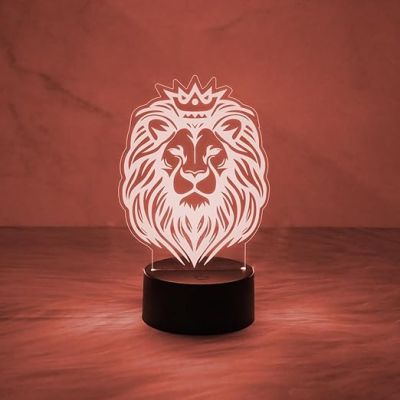 3D Illusion Lion Face Night Lamp  Animal Night Light with Multicolored Lamp & USB Cable  Kids Room Bedside Table Lamp