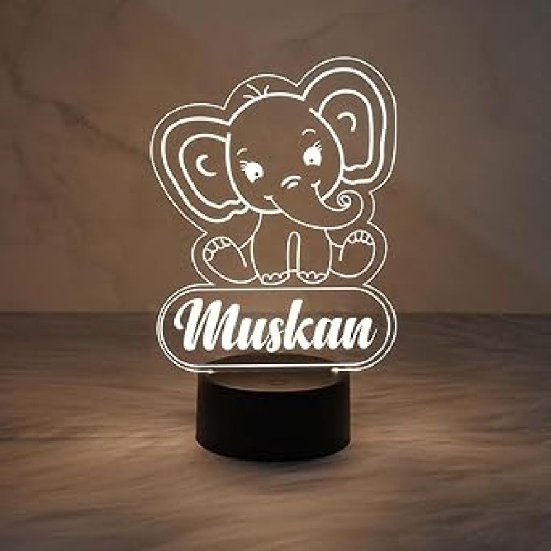 Cute Baby Elephant Personalized Night Lamp with Warm White Light   Birthday Gift for Kids  Kids Room Decor Light
