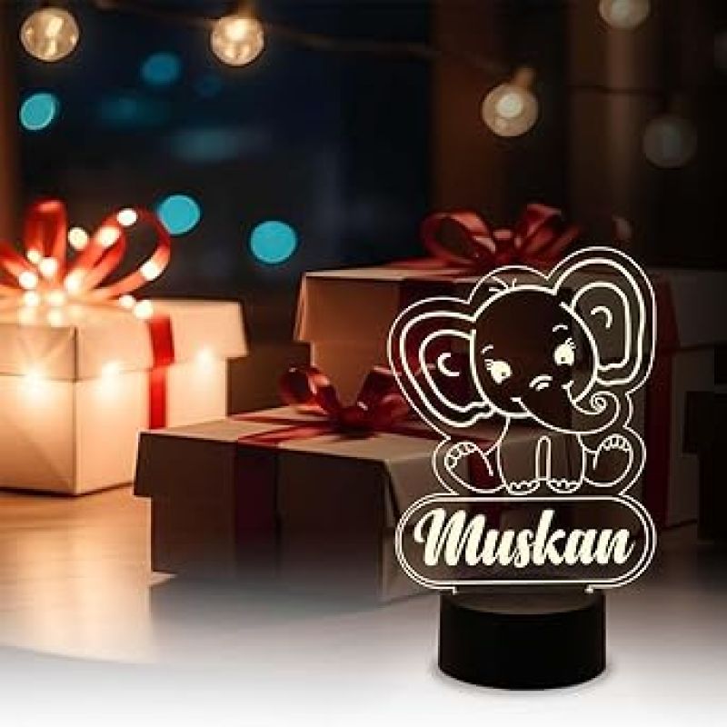 Cute Baby Elephant Personalized Night Lamp with Warm White Light   Birthday Gift for Kids  Kids Room Decor Light