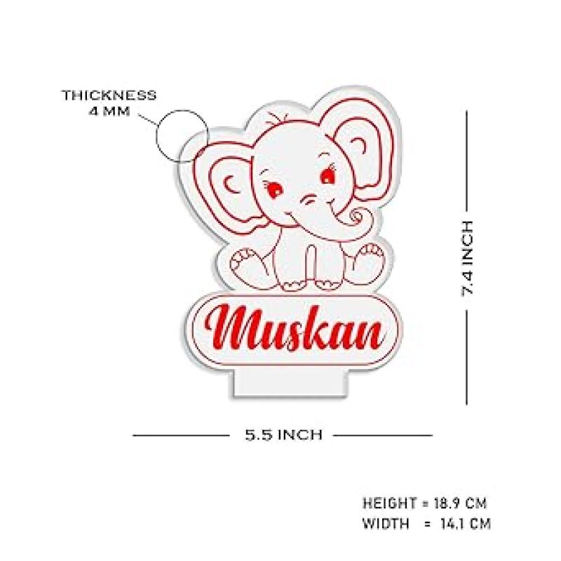 Cute Baby Elephant Personalized Night Lamp with Warm White Light   Birthday Gift for Kids  Kids Room Decor Light