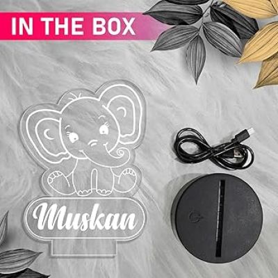 Cute Baby Elephant Personalized Night Lamp with Warm White Light   Birthday Gift for Kids  Kids Room Decor Light