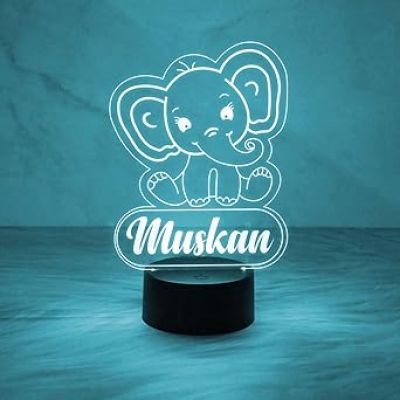 Cute Baby Elephant Personalized Night Lamp with Automatic Color Changing Light   Birthday Gift for Kids  Kids Room Decor Light